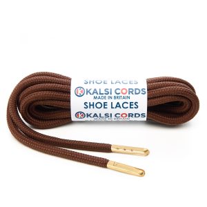 T621 5mm Round Polyester Shoe Laces York Brown 1 Gold Metal Tip Kalsi Cords