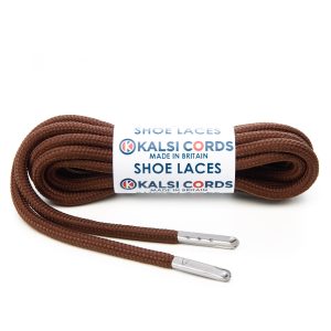 T621 5mm Round Polyester Shoe Laces York Brown 1 Silver Metal Tip Kalsi Cords