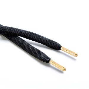 R1176 9mm Flat Tubular Draw String Black 2 Gold Metal Tips Kalsi Cords