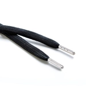 R1176 9mm Flat Tubular Draw String Black 2 Silver Metal Tips Kalsi Cords
