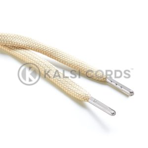 R1176 9mm Flat Tubular Draw String Cream 2 Silver Metal Tips Kalsi Cords