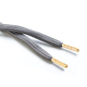R1176 9mm Flat Tubular Draw String Grey 2 Gold Metal Tips Kalsi Cords