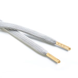 R1176 9mm Flat Tubular Draw String Light Grey 2 Gold Metal Tips Kalsi Cords