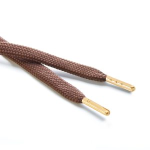 R1176 9mm Flat Tubular Draw String York Brown 2 Gold Metal Tips Kalsi Cords