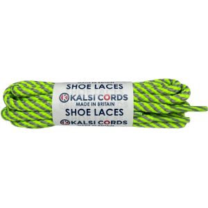 Light Grey Flo Lime T621 5mm Round Cord Twisted Spiral Shoe Laces Kalsi Cords