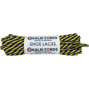 Royal Blue Yellow T621 5mm Round Cord Twisted Spiral Shoe Laces Kalsi Cords