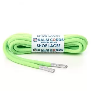 T621 5mm Round Polyester Shoe Laces Fluorescent Lime 1 Silver Metal Tip Kalsi Cords